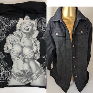 Marilyn Monroe Cowgirl Repurposed Custom Black Denim Jacket XL